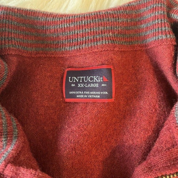 UNTUCKIT‎ Sweater Mens 2XL XX Red Merino Wool Quarter 1/4 Zip Pullover Belguardo - Picture 5 of 10